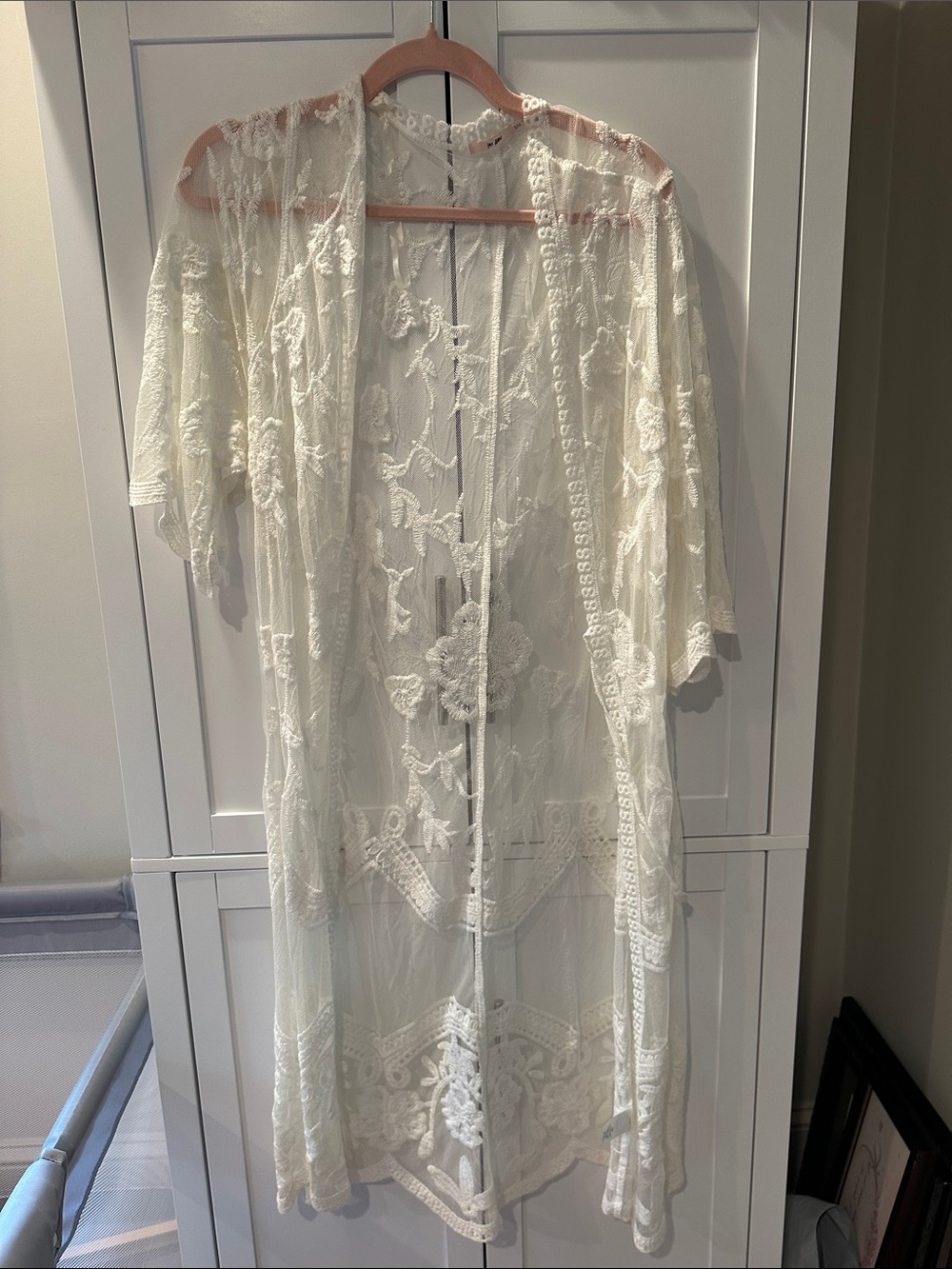 Sheer Lace Kimono Robe - Cream